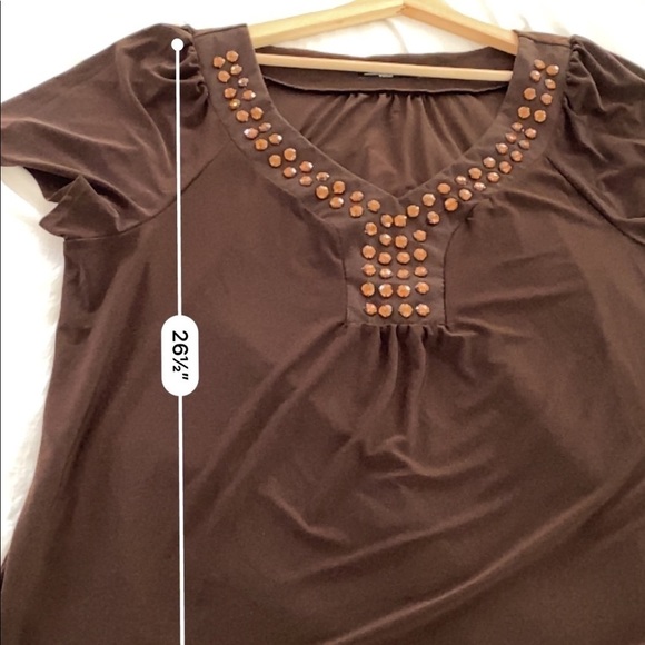 Notations brown top w/jeweled neckline 2X EUC - Picture 9 of 9